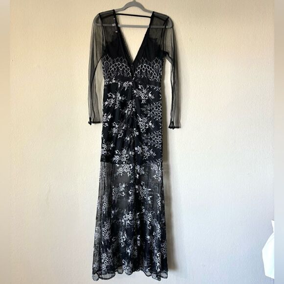 Lovers and Friends Mystic Maxi Slate Black Dress Sheer Long Sleeve Size M - Picture 8 of 10